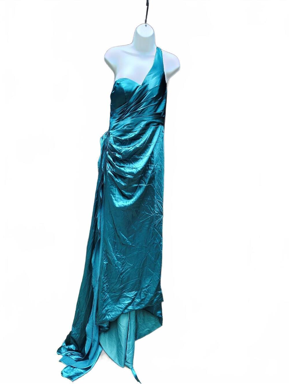 Teal One Strap Satin Formal Dress
